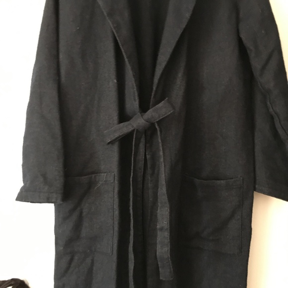 FOG LINEN WORK Japan Dark Blue Woven Linen + Wool Tie Front Coat S/M - Picture 4 of 8